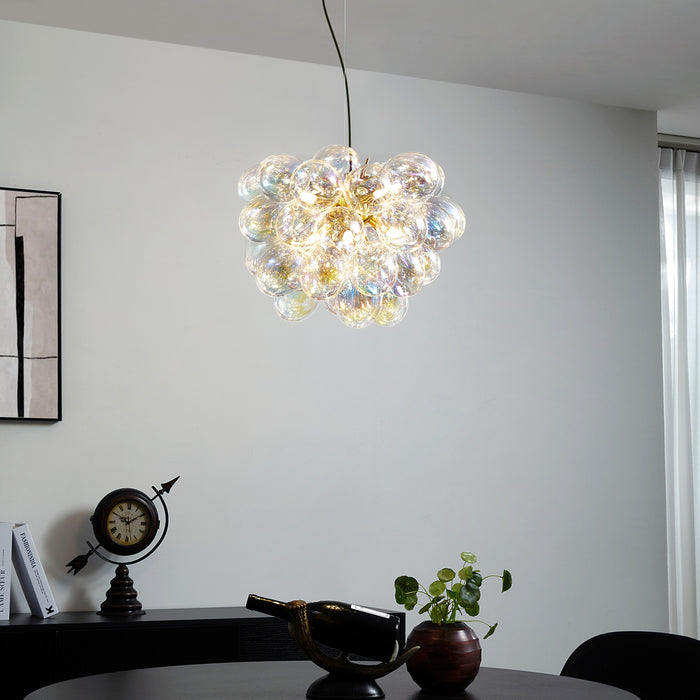 QAZQA Art Deco hanglamp goud met regenboog glas 50cm 8-lichts - Uvas