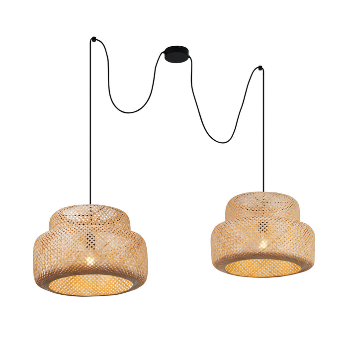 QAZQA Japandi hanglamp zwart met bamboe 2-lichts - Kea