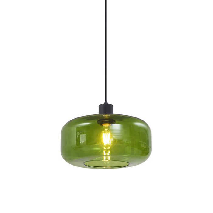 QAZQA Retro hanglamp zwart met groen glas - Bizle