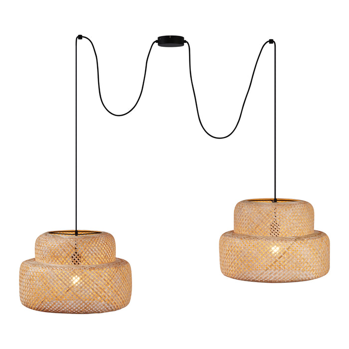 QAZQA Japandi hanglamp zwart met bamboe 2-lichts - Kea
