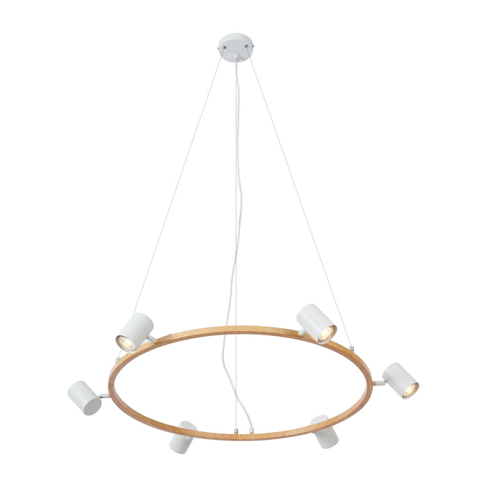 QAZQA Moderne hanglamp hout print met wit 6-lichts - Jeana Circle