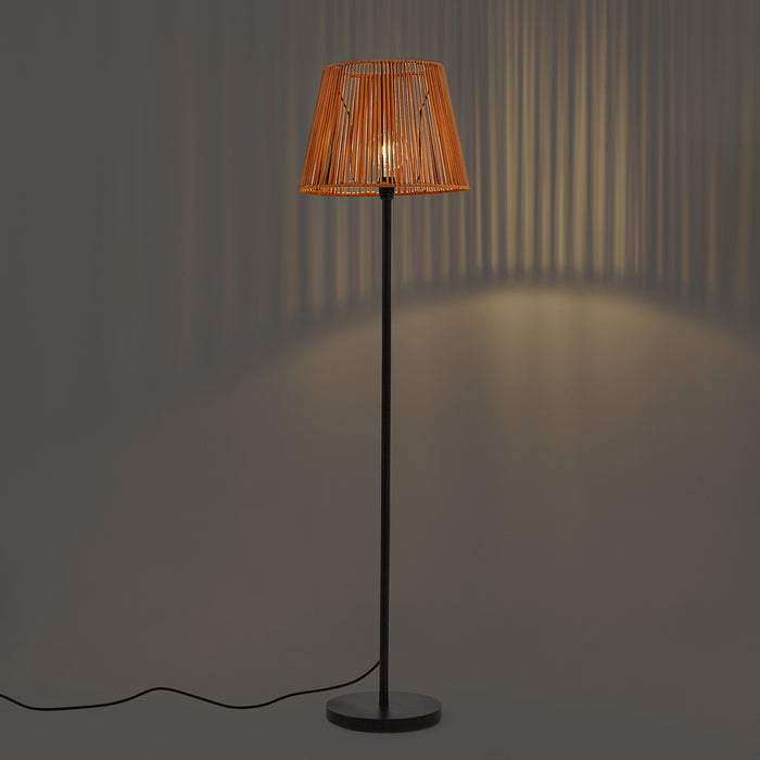 QAZQA Buiten vloerlamp zwart met kap oranje touw IP44 - Virginia