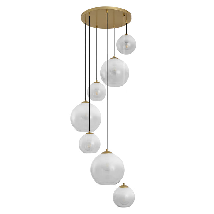 QAZQA Hotel Chique hanglamp messing met wit glas rond 7-lichts -