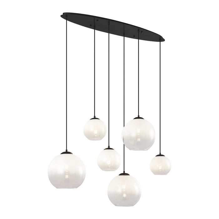 QAZQA Moderne hanglamp zwart met wit glas langwerpig 6-lichts - Misty