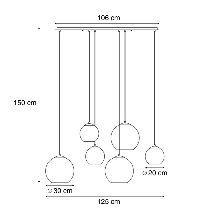 QAZQA Moderne hanglamp zwart met wit glas langwerpig 6-lichts - Misty