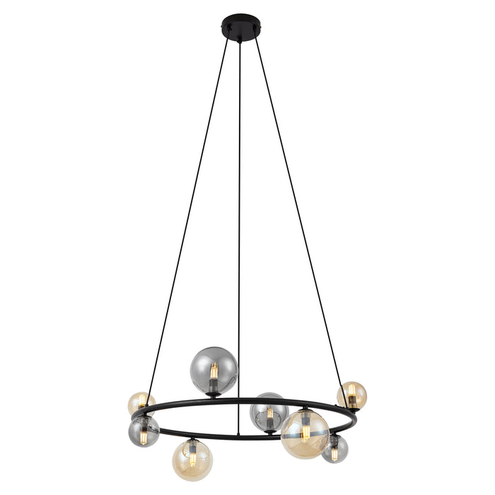 QAZQA Hanglamp zwart met smoke en amber glas rond 8-lichts - Monaco