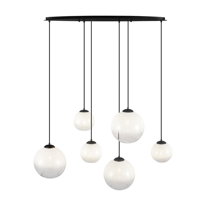 QAZQA Moderne hanglamp zwart met wit glas langwerpig 6-lichts - Misty