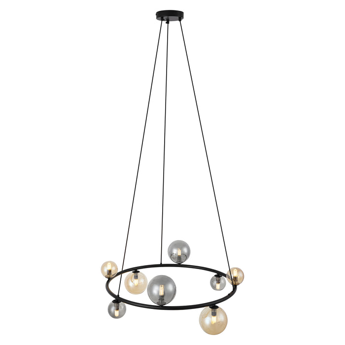 QAZQA Hanglamp zwart met smoke en amber glas rond 8-lichts - Monaco