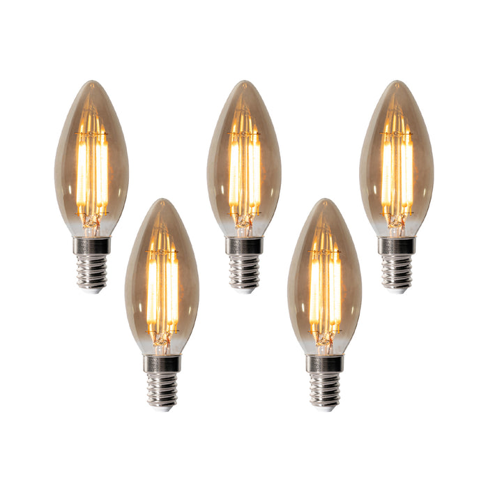 LUEDD Set van 5 E14 dimbare LED lampen B35 smoke 4W 300 lm 2200K