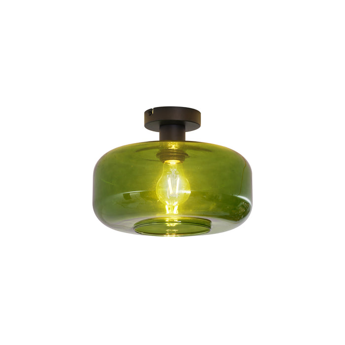 QAZQA Retro plafondlamp zwart met groen glas - Bizle