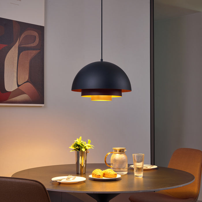 QAZQA Moderne hanglamp zwart met gouden binnenkant - Loes