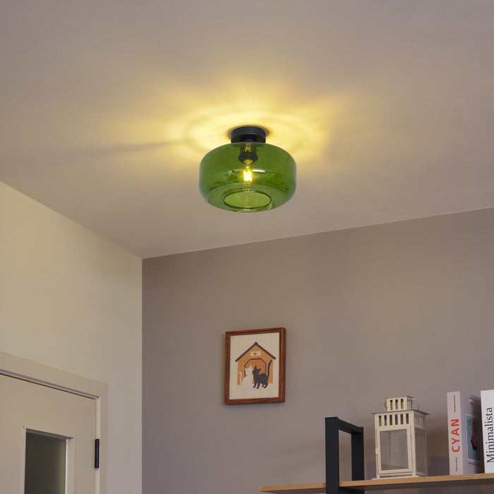 QAZQA Retro plafondlamp zwart met groen glas - Bizle