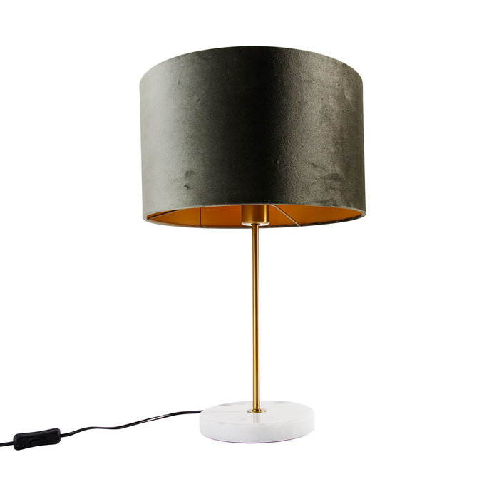 QAZQA Tafellamp messing met velours kap groen 35cm - Kaso