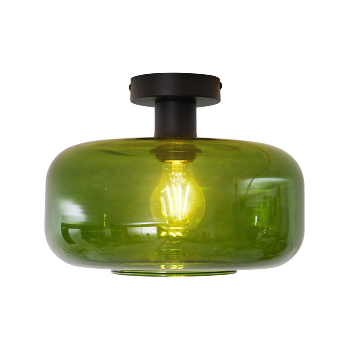 QAZQA Retro plafondlamp zwart met groen glas - Bizle
