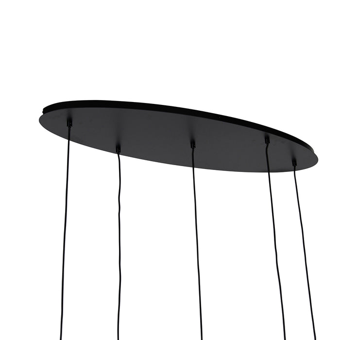 QAZQA Smart hanglamp zwart met goud en smoke glas ovaal 5-lichts