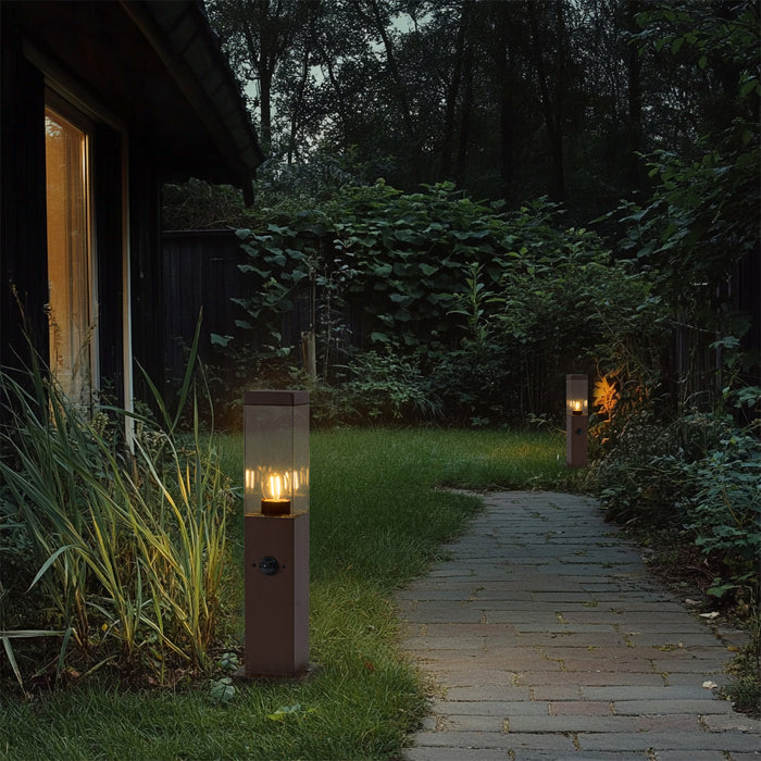 QAZQA Buitenlamp roestbruin met helder glas 45cm IP44 met stopcontact