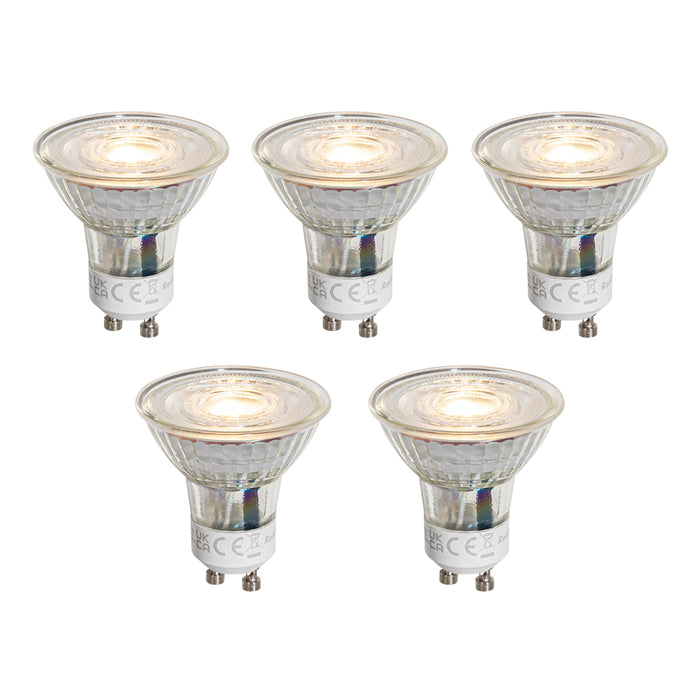 LUEDD Set van 5 GU10 50mm dimbare LED lampen helder 4.5W 365 lm 2700K