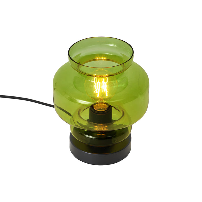 QAZQA Retro tafellamp zwart met groen glas - Denise