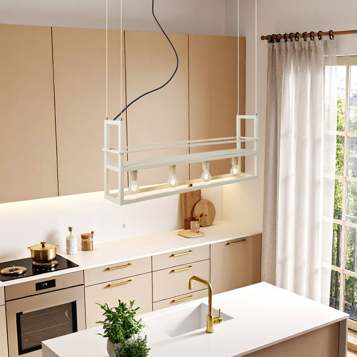QAZQA Industriële hanglamp beige 4-lichts - Cage Rack