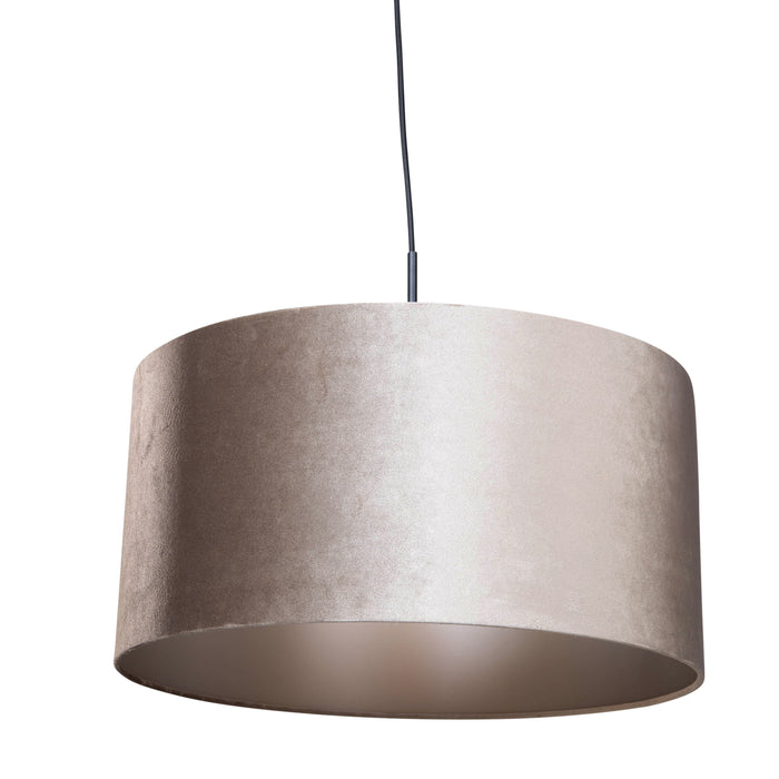 QAZQA Hanglamp zwart met velours kap taupe 50cm - Combi 1