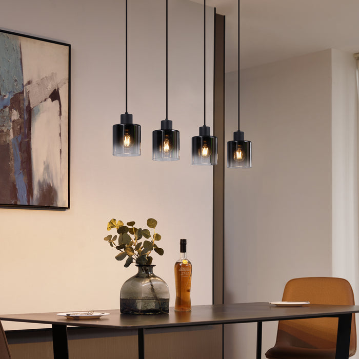 QAZQA Moderne hanglamp zwart met smoke glas 4-lichts - Dame