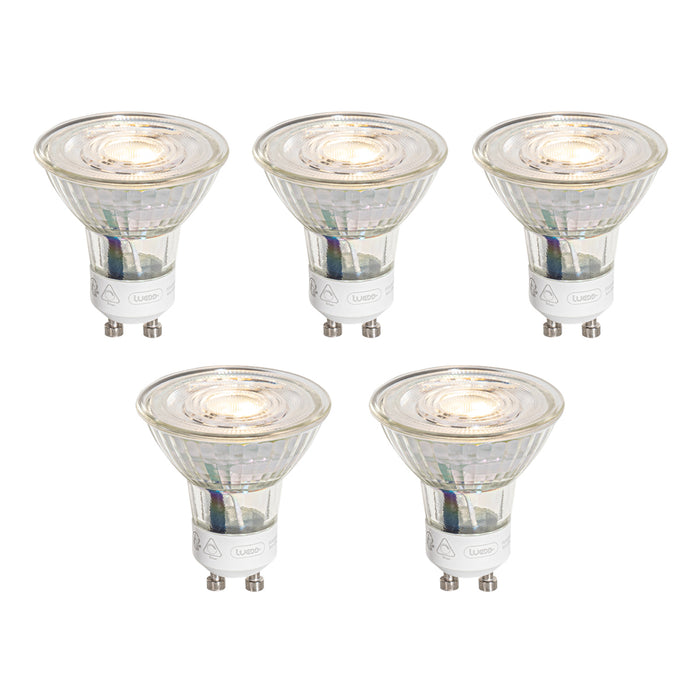 LUEDD Set van 5 GU10 50mm 3-staps dimbaar in Kelvin LED lampen helder