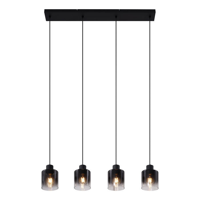 QAZQA Moderne hanglamp zwart met smoke glas 4-lichts - Dame