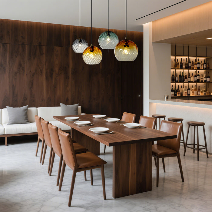 QAZQA Hanglamp brons met smoke amber en groen glas langwerpig