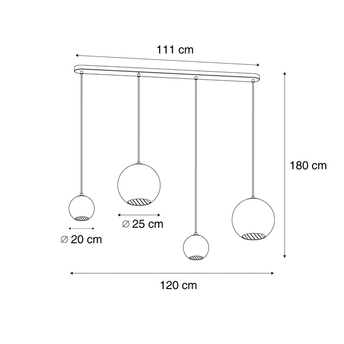 QAZQA Hanglamp brons met smoke amber en groen glas langwerpig