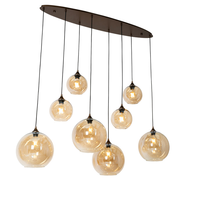 QAZQA Smart hanglamp donkerbrons met amber glas ovaal 8-lichts incl.