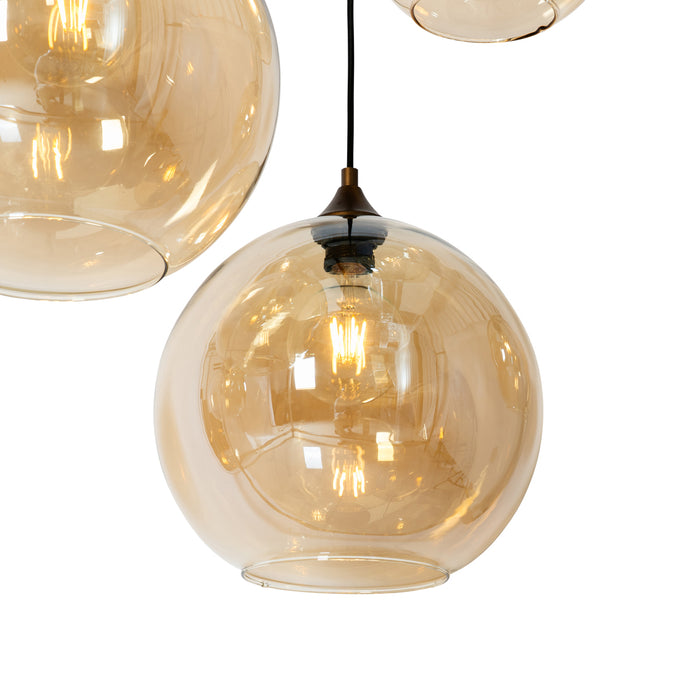 QAZQA Smart hanglamp donkerbrons met amber glas ovaal 8-lichts incl.