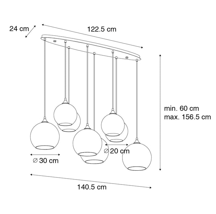 QAZQA Smart hanglamp donkerbrons met amber glas ovaal 8-lichts incl.