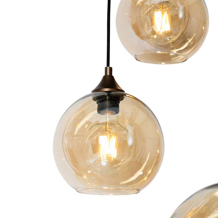 QAZQA Smart hanglamp donkerbrons met amber glas ovaal 8-lichts incl.