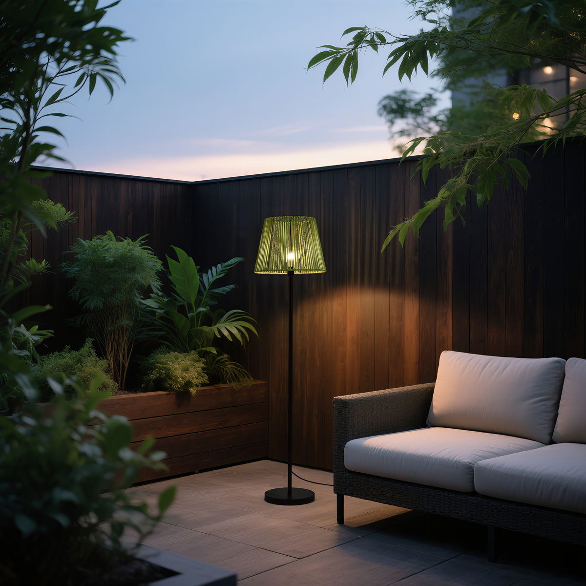 QAZQA Buiten vloerlamp zwart met kap groen touw IP44 - Virginia Jayla