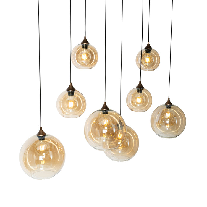 QAZQA Smart hanglamp donkerbrons met amber glas ovaal 8-lichts incl.