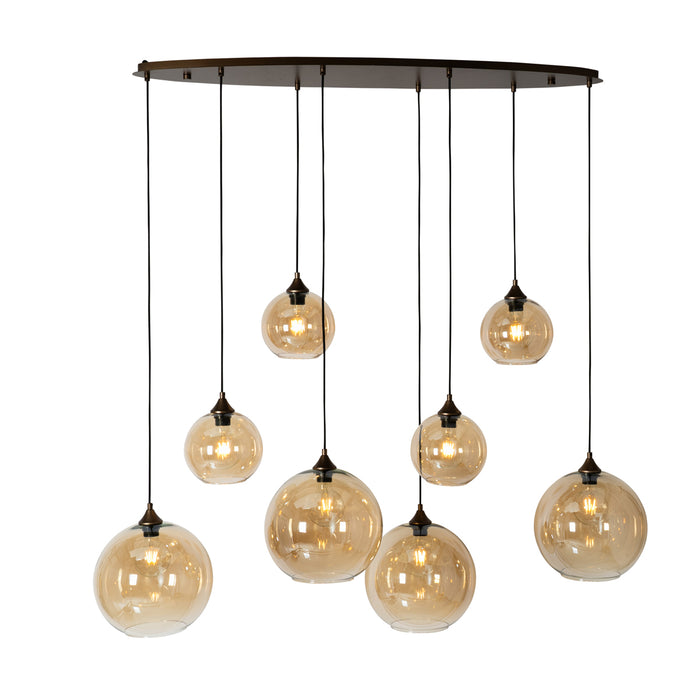 QAZQA Smart hanglamp donkerbrons met amber glas ovaal 8-lichts incl.
