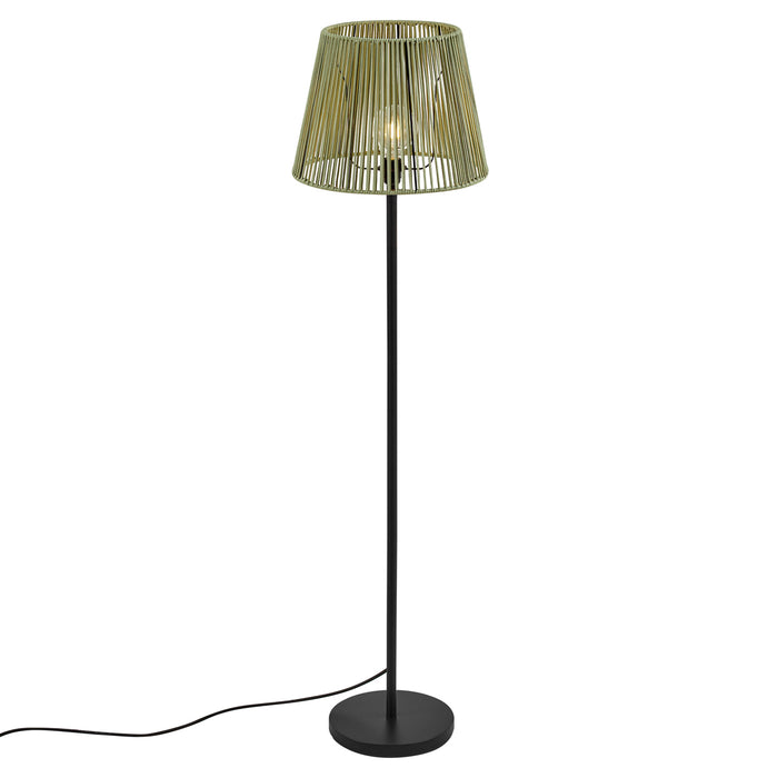 QAZQA Buiten vloerlamp zwart met kap groen touw IP44 - Virginia Jayla