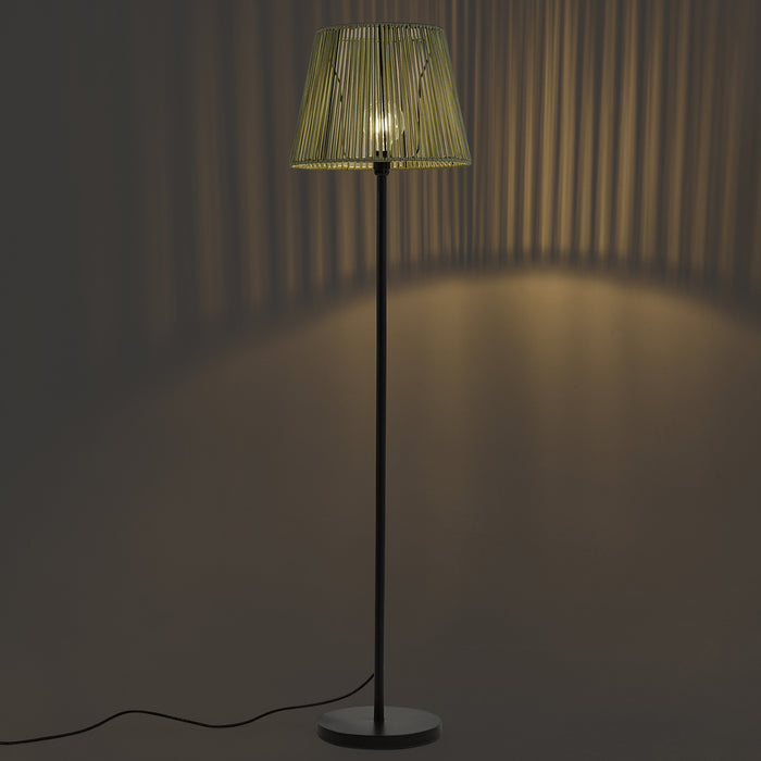 QAZQA Buiten vloerlamp zwart met kap groen touw IP44 - Virginia Jayla