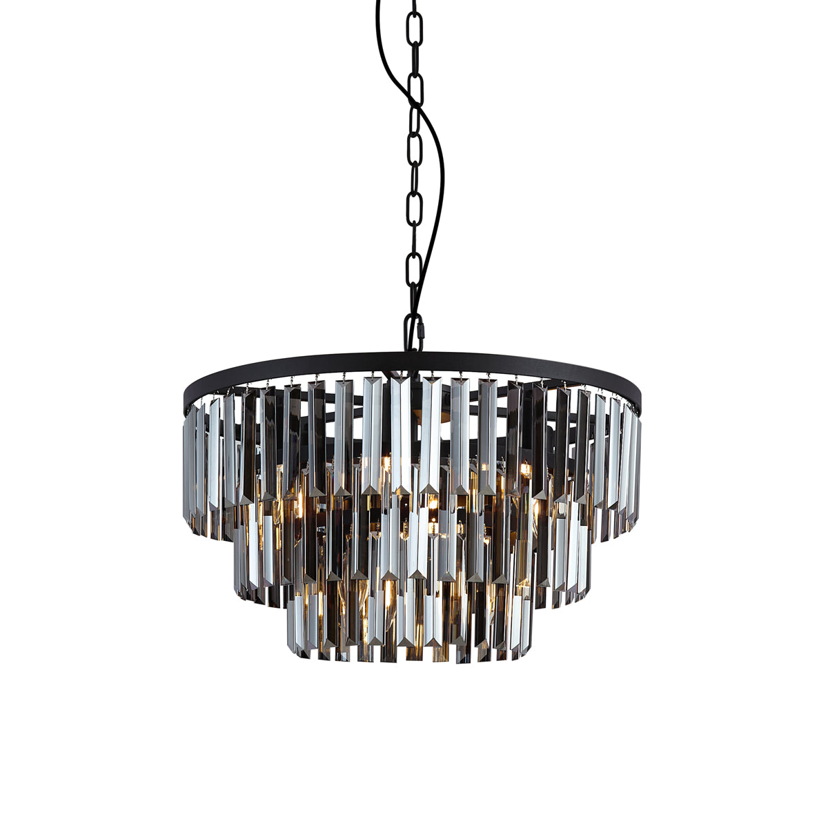 QAZQA Moderne kroonluchter zwart met smoke glas 9-lichts - Amel