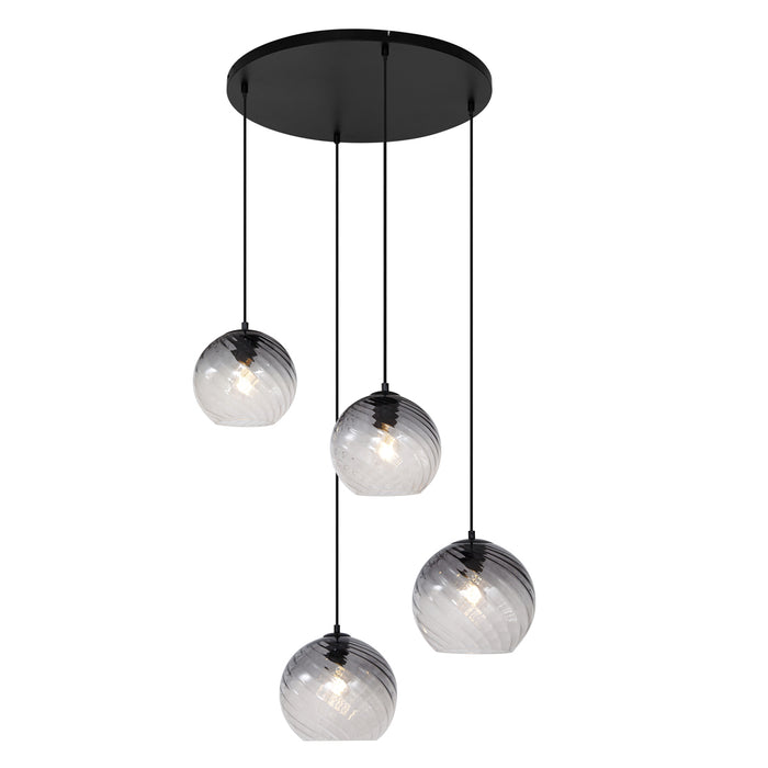 QAZQA Art Deco hanglamp zwart met smoke glas rond 4-lichts - Bao