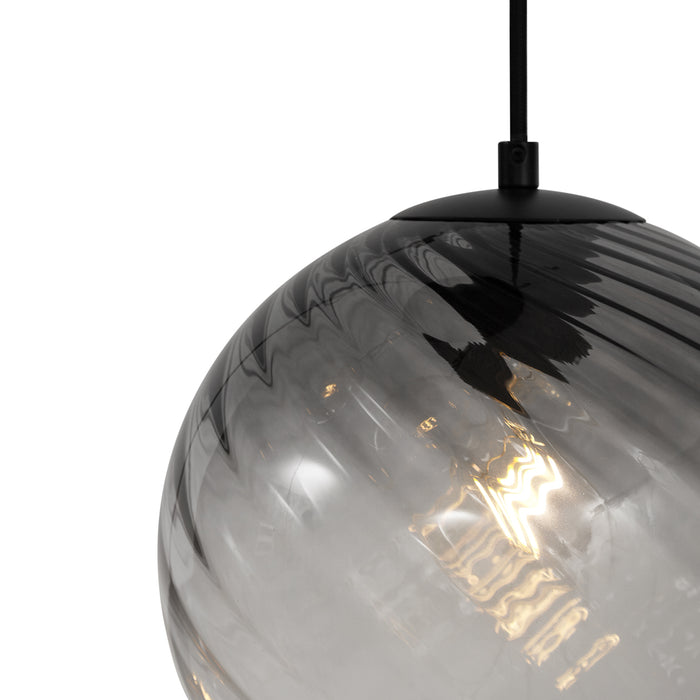 QAZQA Art Deco hanglamp zwart met smoke glas rond 4-lichts - Bao