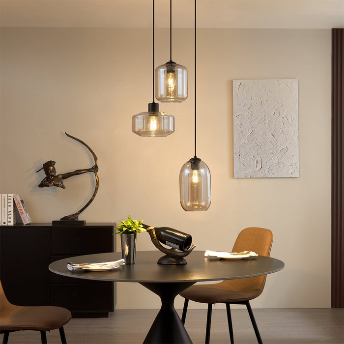 QAZQA Moderne hanglamp zwart met amber glas 3-lichts - Sheena