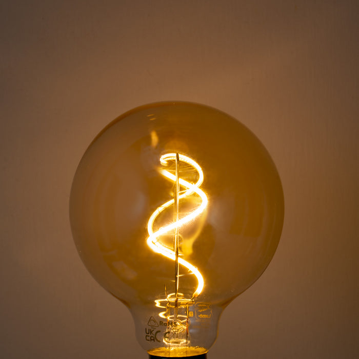 LUEDD Set van 5 E27 dimbare LED lamp spiraal filament G95 goud 4W 270