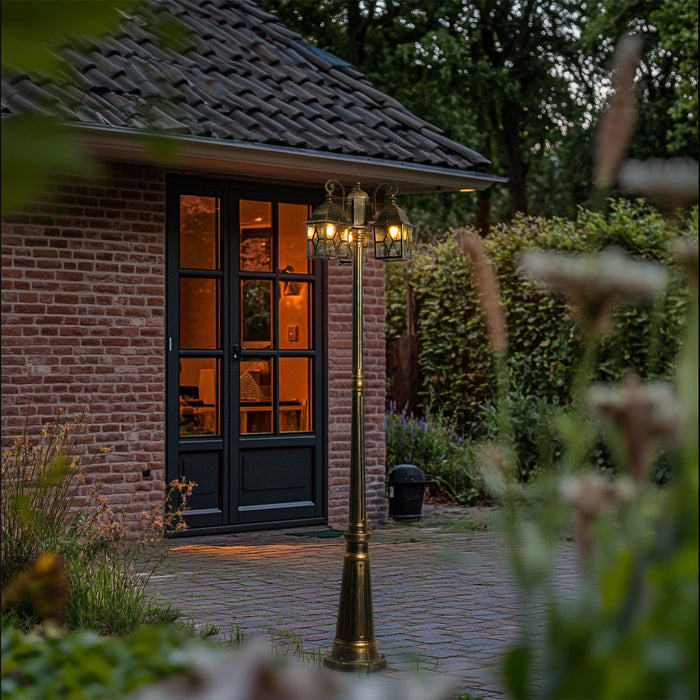 QAZQA Klassieke buiten lantaarn antiek goud met helder glas 198cm