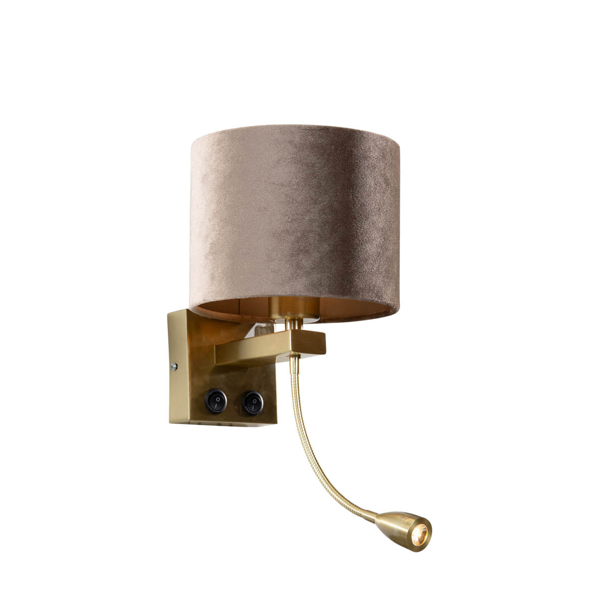 QAZQA Wandlamp brons met velours kap taupe 18cm - Brescia Combi