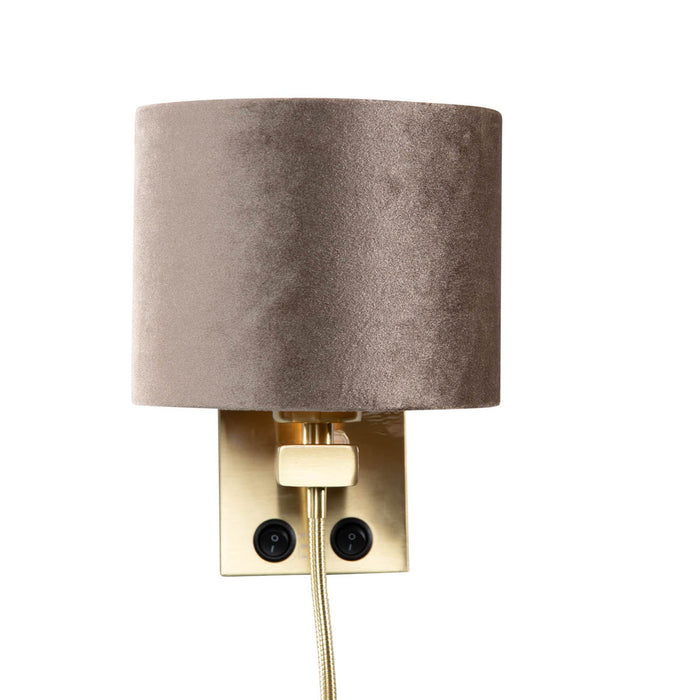 QAZQA Wandlamp brons met velours kap taupe 18cm - Brescia Combi