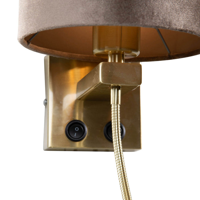 QAZQA Wandlamp brons met velours kap taupe 18cm - Brescia Combi