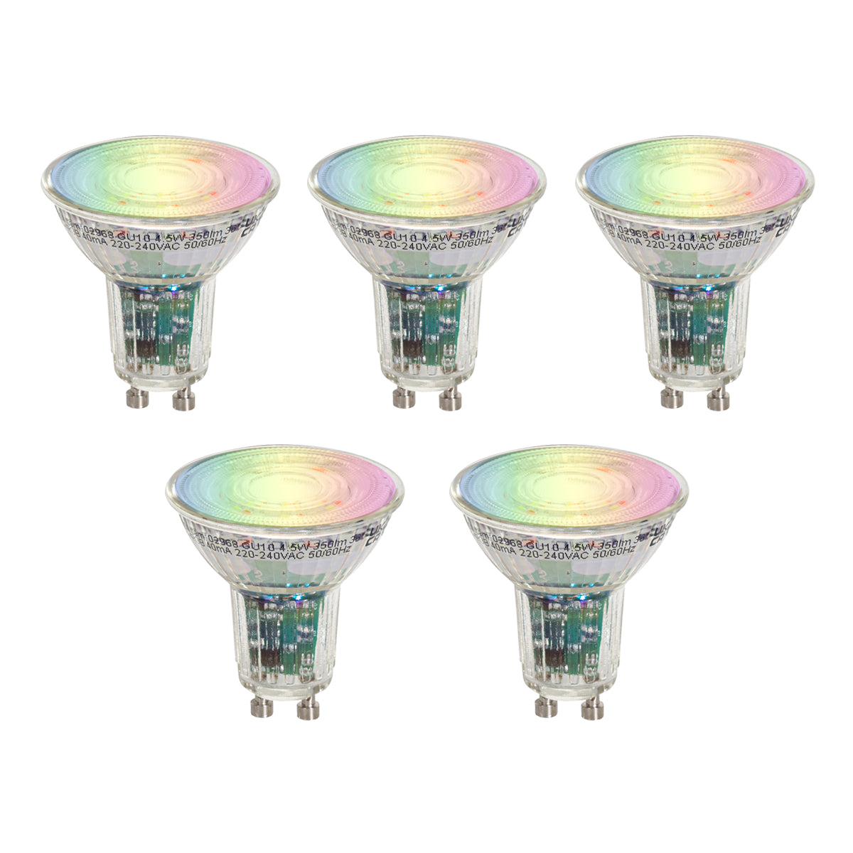 LUEDD Set van 5 Smart GU10 50 LED lampen helder RGBW 4.5W 350 lm