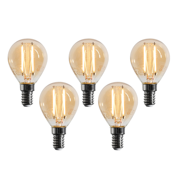 LUEDD Set van 5 E14 dimbare LED lamp G45 goud 4W 330 lm 2100K