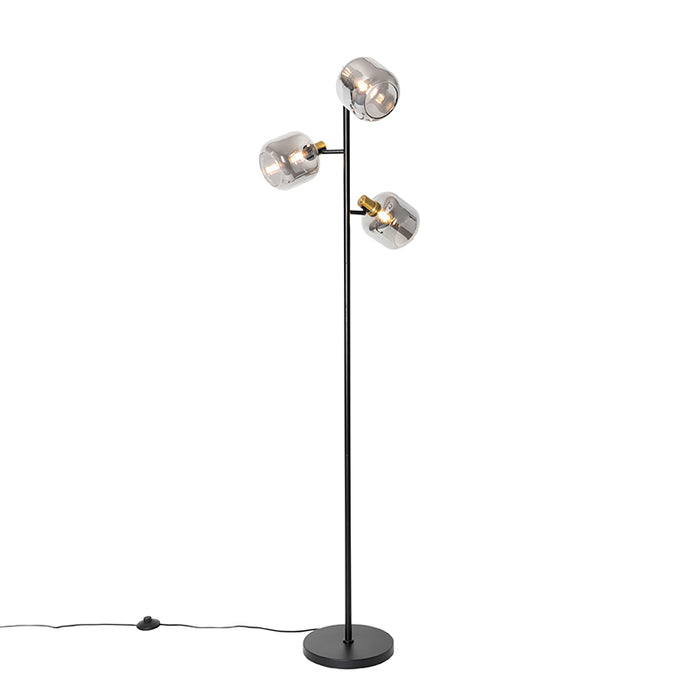 QAZQA Smart vloerlamp zwart met goud met smoke glas 3-lichts incl. 3